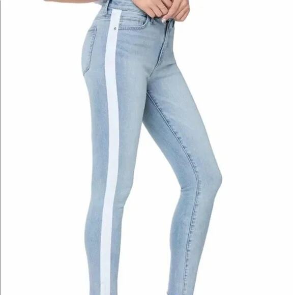 SAM EDELMAN The Stiletto Skinny Raw Hem Jean Painted Stripe Light Wash EUC 6 28 - Picture 1 of 8